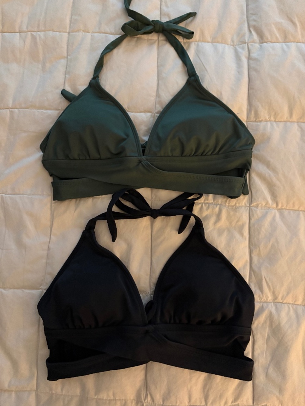 Kona Sol Faux Wrap Halter Bikini Top Small (Set of 2) Green Black